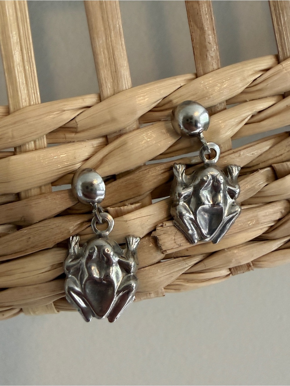 Silvertone Itty Bitty Frog Dangle Earrings - Women Jewelry